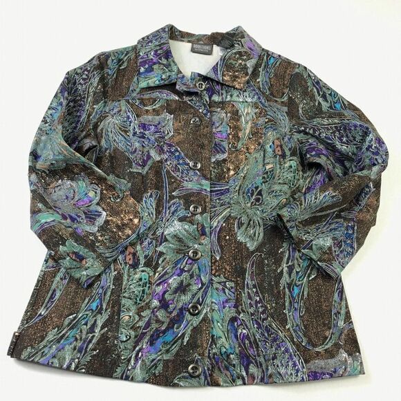 Chicos Additions Blazer Paisley Colorful Button Front Jacket 3/4 Sleeve 0 Small - Picture 1 of 10